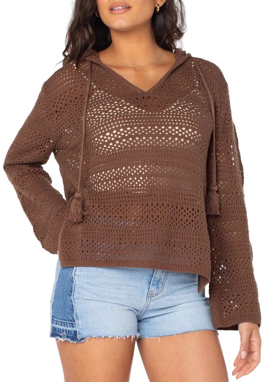 Roxy Juniors' Hippie Love Cotton-Blend Relaxed Sweater - Tiramisu